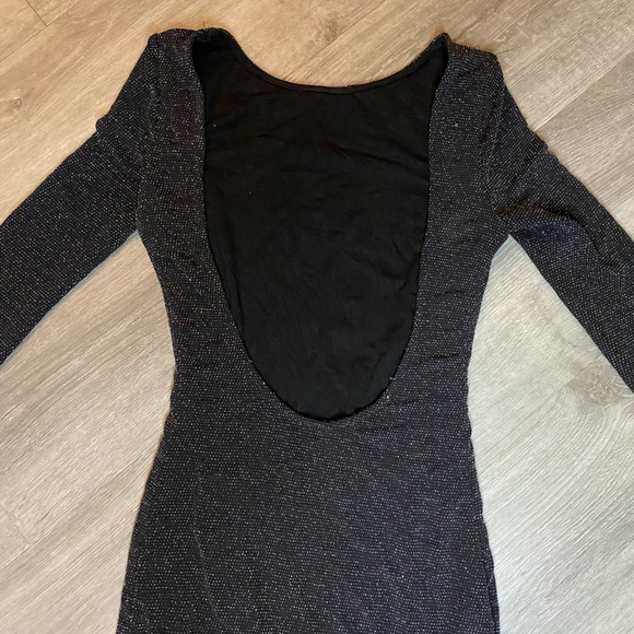 Lulus Gift of Love Black and Silver Backless Long Sleeve Bodycon Mini Dress - Picture 7 of 10